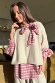 Ophelia Plaid Tie Neck Blouse Peony /15=